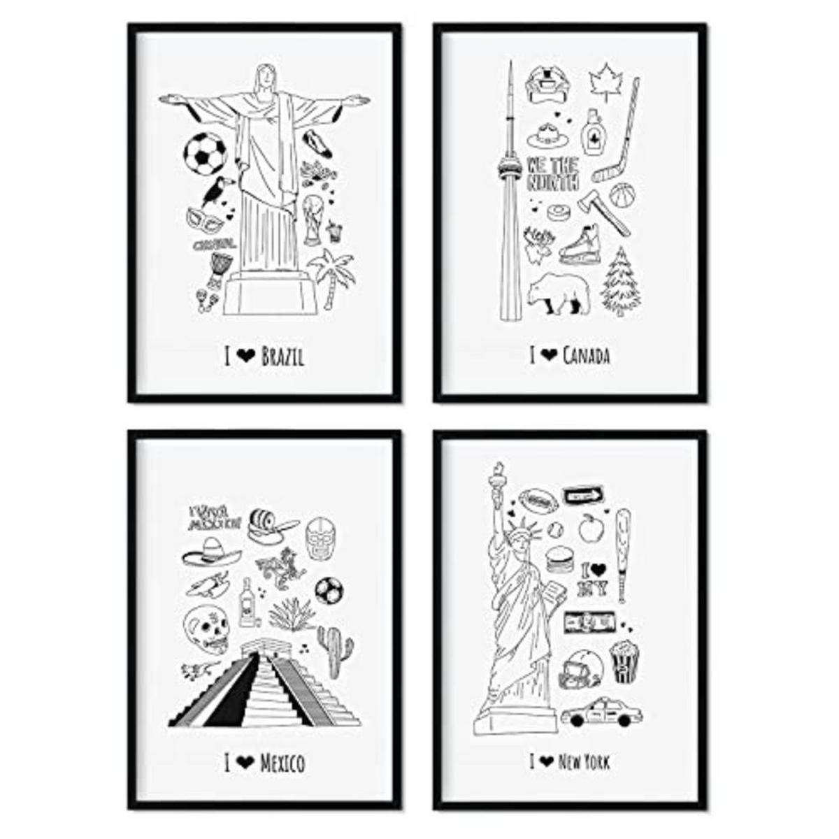 POSTER Set mit 4 Blättern Amerika A3 Rahmenlos - Klar, Papier (29.7/3cm) - Nacnic