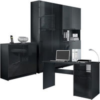BÜROMÖBELSET Logan Fronten in Schwarz Hochglanz - Schwarz Hochglanz, Holzwerkstoff (246/185/60cm) - Vladon
