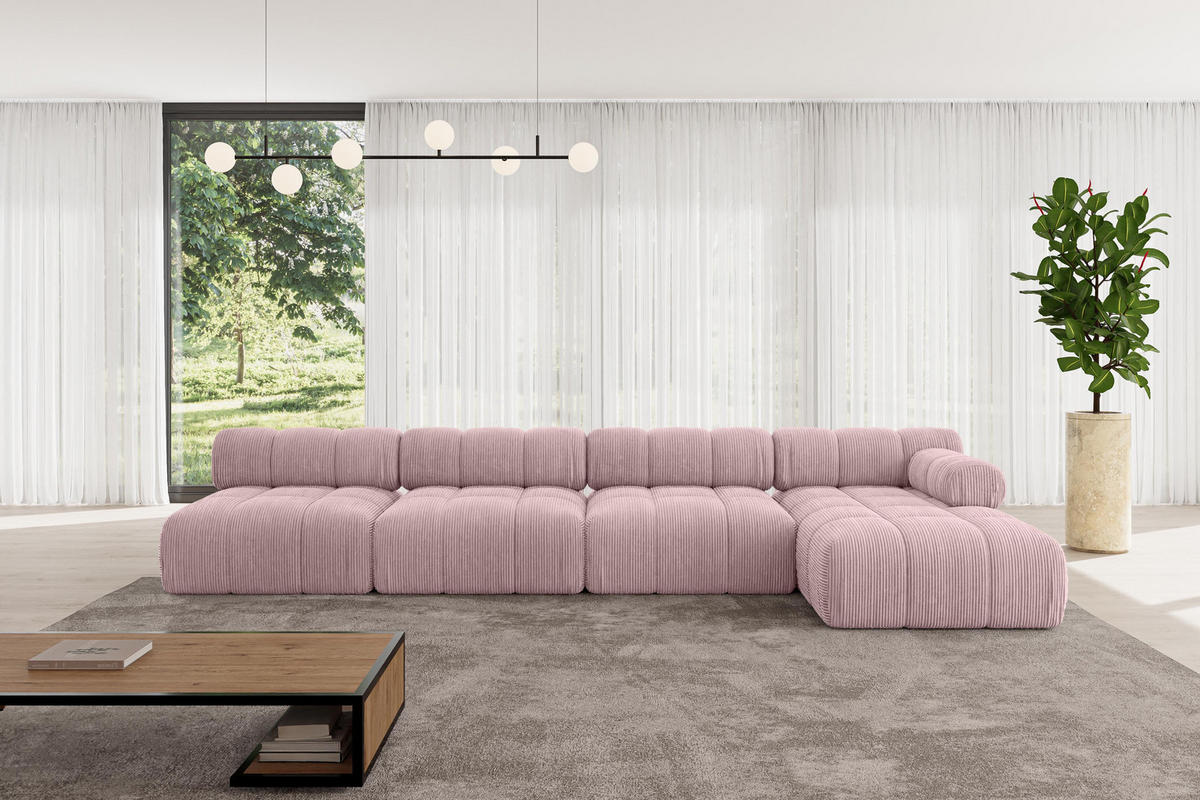 ECKSOFA modulares Sofa Razon-L3 - 380x160x70 cm Rosa Cord - Rosa, Holzwerkstoff/Textil (380/160cm) - ALTDECOR