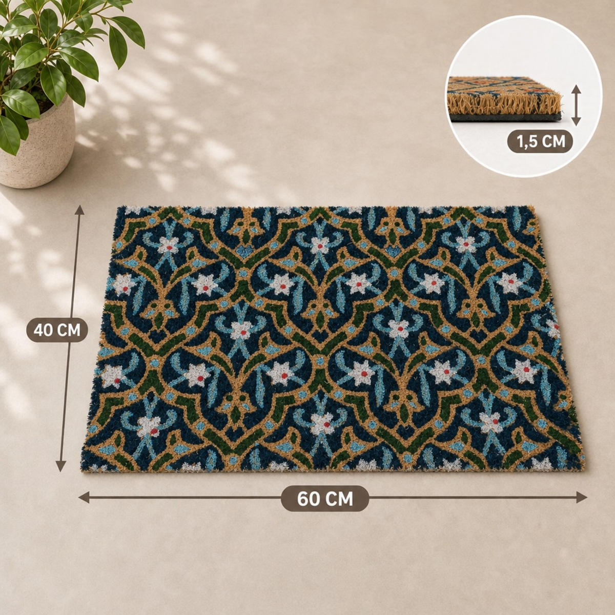 FUSSMATTE Bunt Kokos rutschfest 60x40 cm - Multicolor, Kunststoff/Textil (60/40cm) - Relaxdays
