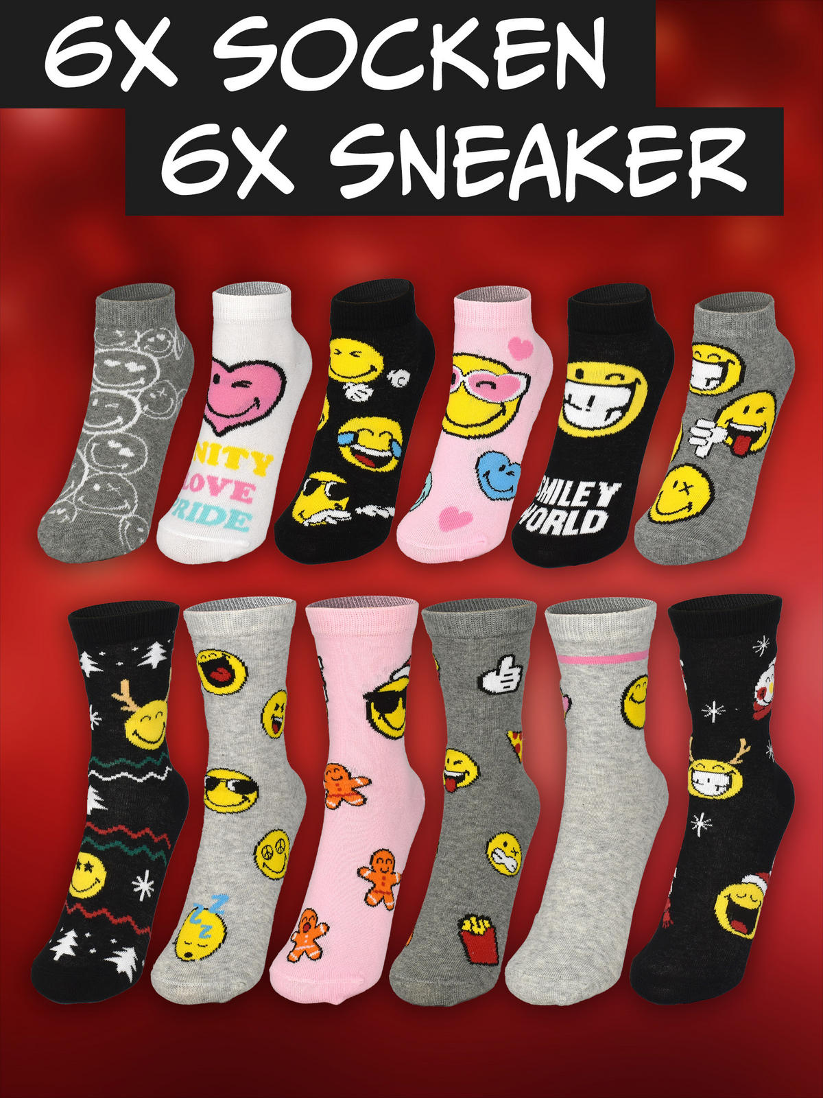ADVENTSKALENDER Smileyworld mit 12 Paar Socken Größe 35-41 - Multicolor, Textil (37/5/26.5cm) - United Labels