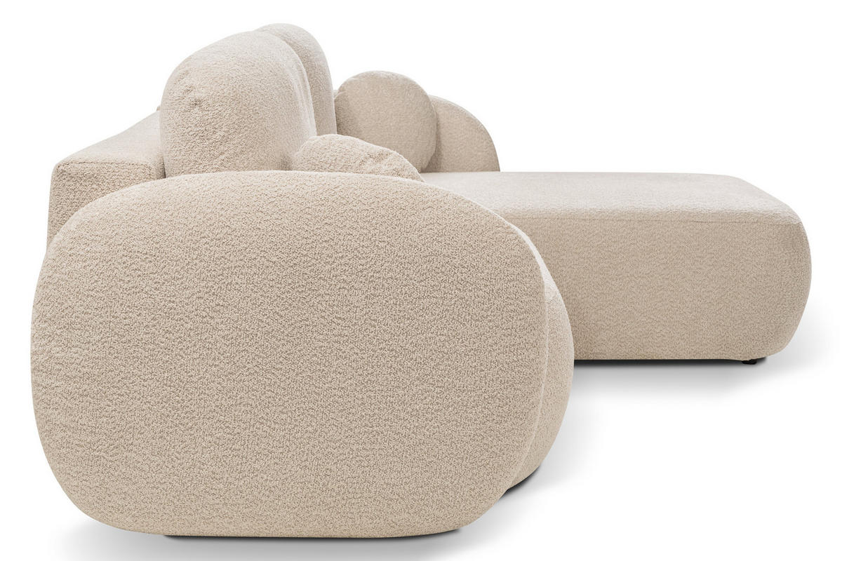 ECKSOFA AMICO R-S Beige Boucle-Stoff mit Schlaffunktion - Beige, Holz (248/174cm) - MASSENO