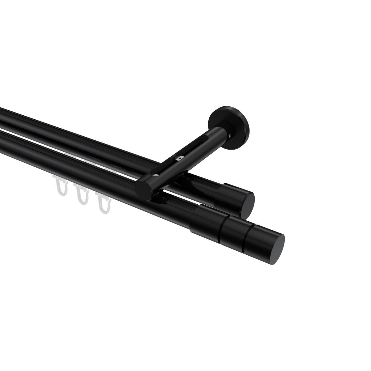 INNENLAUF-GARDINENSTANGEN-SET Siteno Elanto 400 cm (geteilt in 2 x 200 cm), 2-läufig, 20 mm Ø Schwarz - Schwarz, Metall (400cm) - INTERDECO