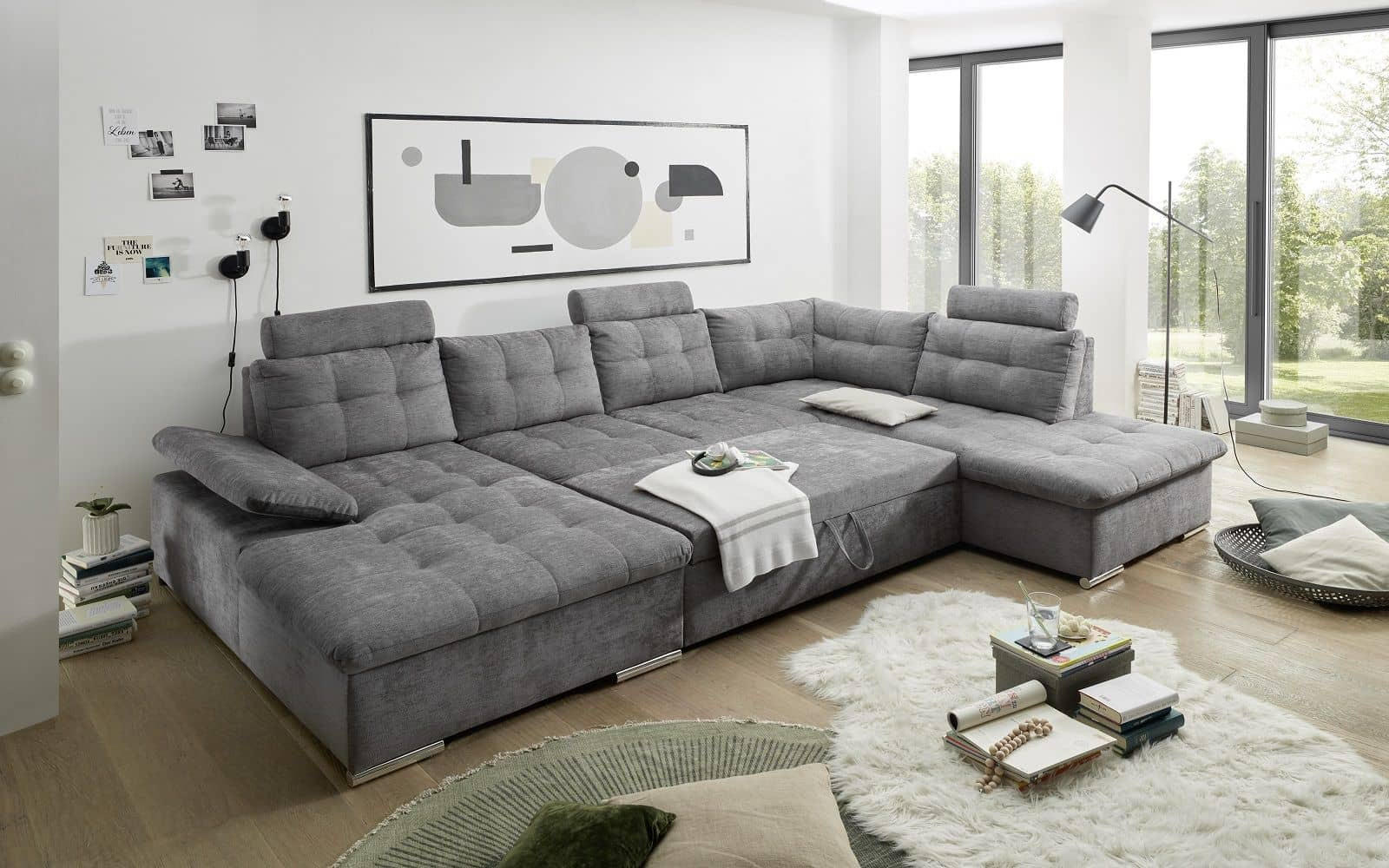 Thumbnail - ed exciting design Wohnlandschaft, Dunkelgrau, Textil, Uni, U-Form,L-Form, 218x107x324 cm, Wohnzimmer, Sofas & Couches, ...