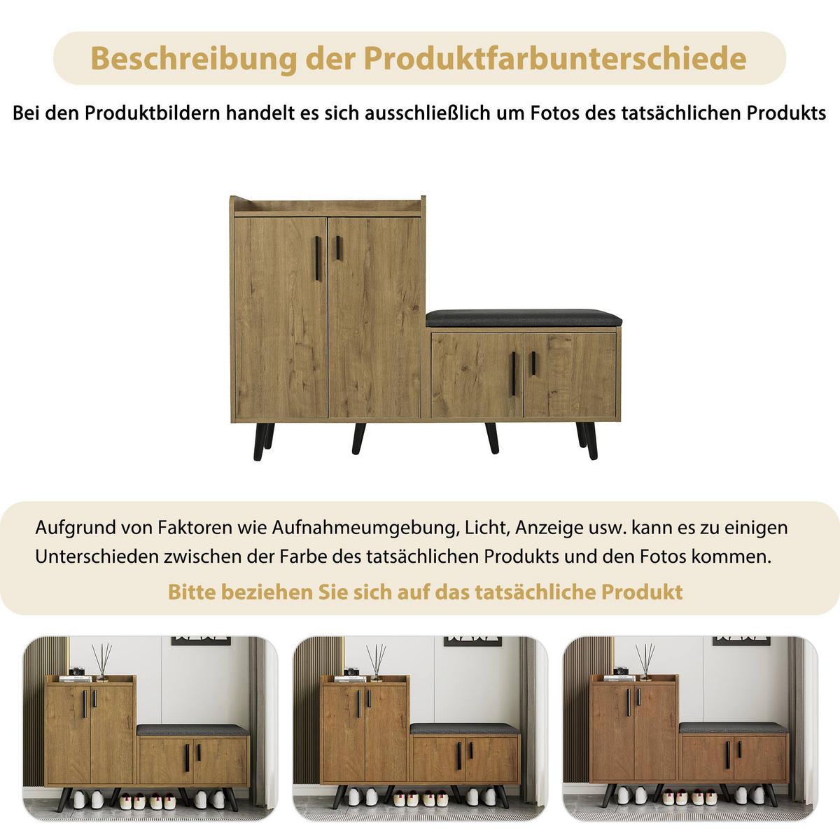 SCHUHSCHRANK aus Spanplatte 120x34x82cm in Natur mit Sitzpolster - Naturfarben, Holzwerkstoff (120/82/34cm) - Modfu