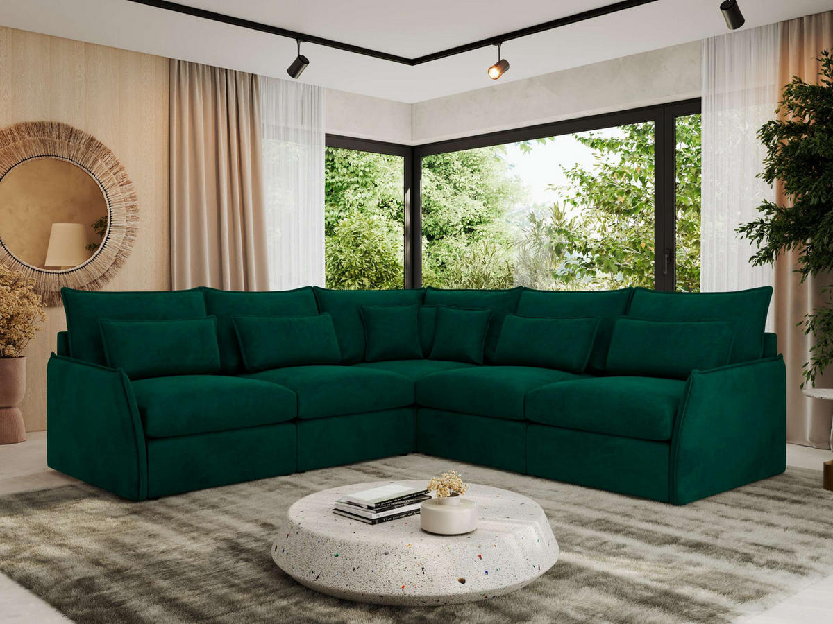 ECKSOFA VERSO L Dunkelgrün Velvet - Dunkelgrün/Schwarz, Kunststoff/Textil (270/270cm) - MKS