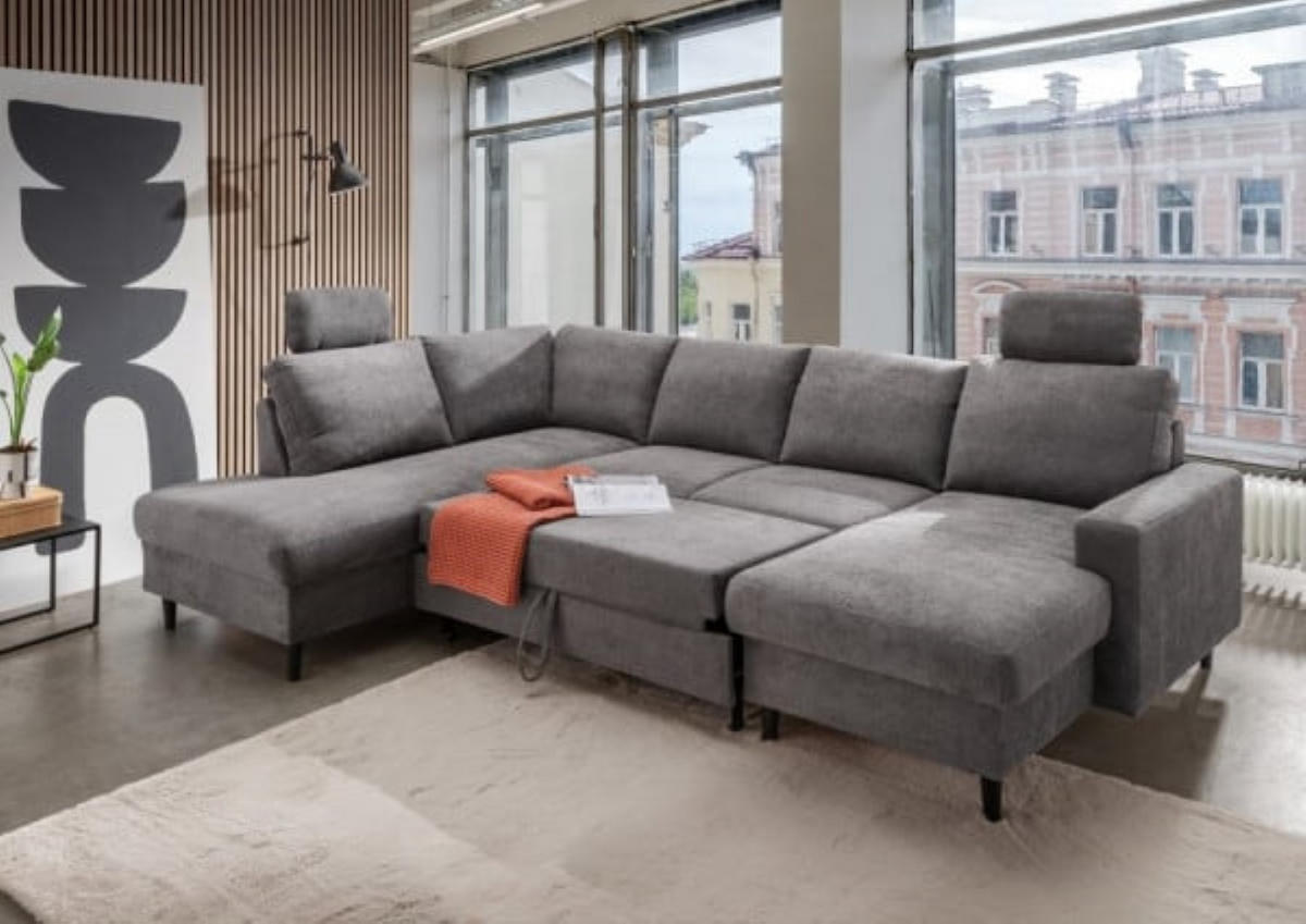 WOHNLANDSCHAFT mit Schlaffunktion und Bettkasten - Dunkelgrau/Schwarz, Textil (305/88/200cm) - myHomelando