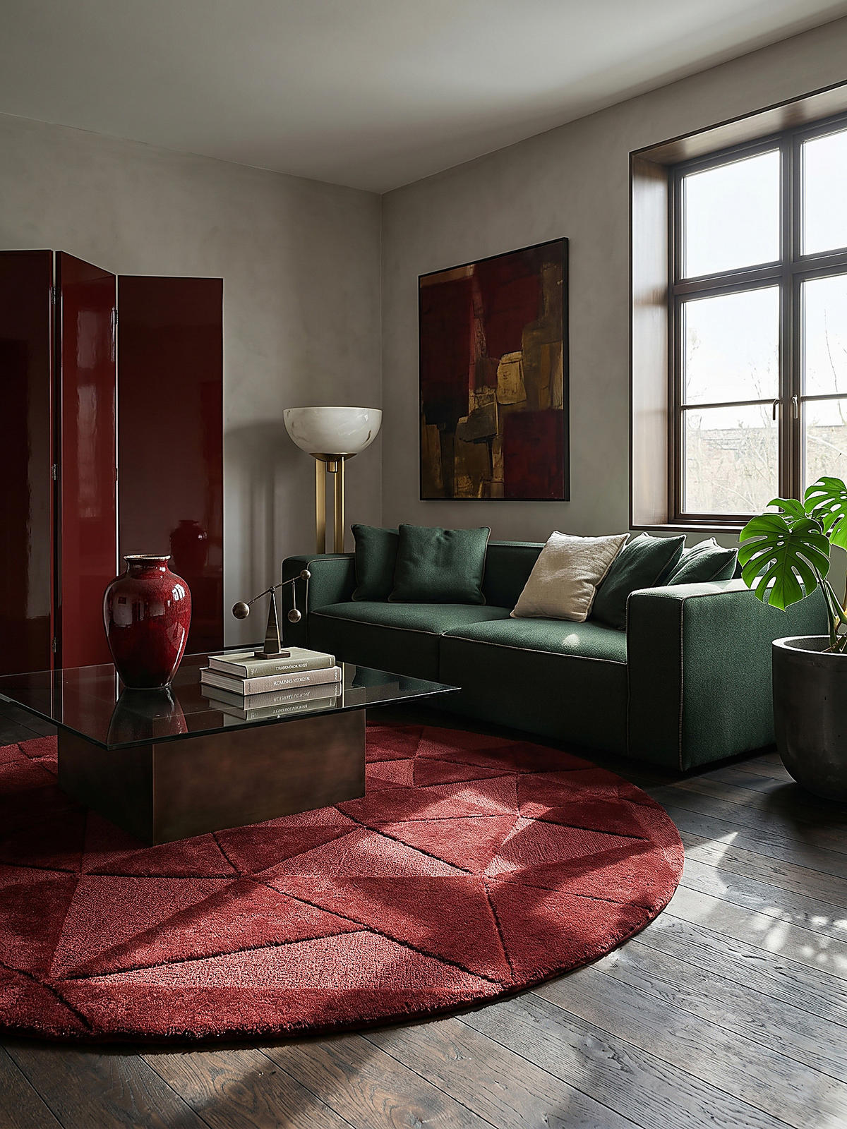 TEPPICH aus Wolle DEBEN mit Geo-Dessin in Rot 160 cm rund - Rot, Textil (160/160cm) - KADIMA DESIGN