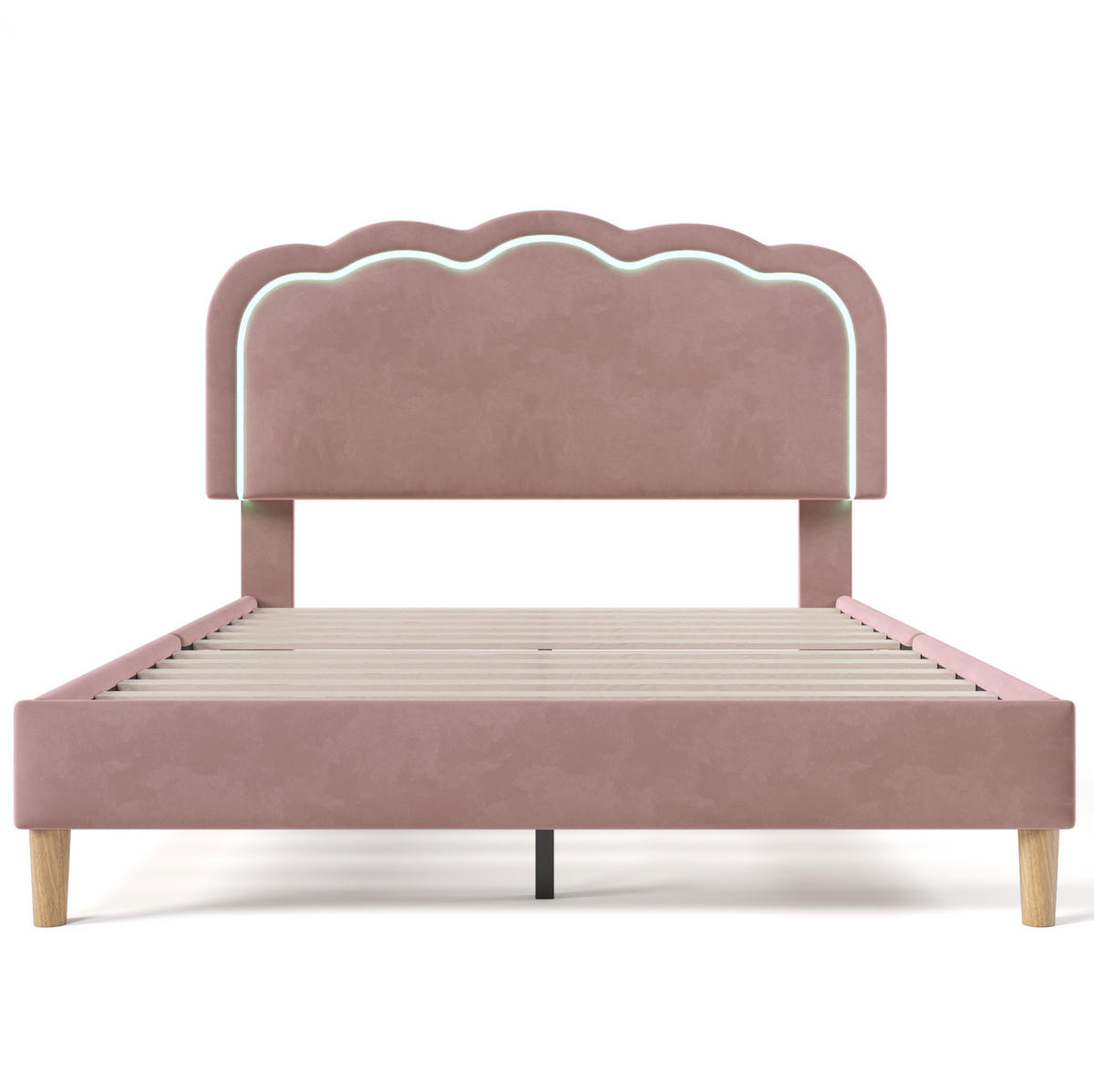 POLSTERBETT 140/200 cm Rosa aus Samt mit LED-Kopfteil - Pink, Textil (140/200cm) - OKMYHOME