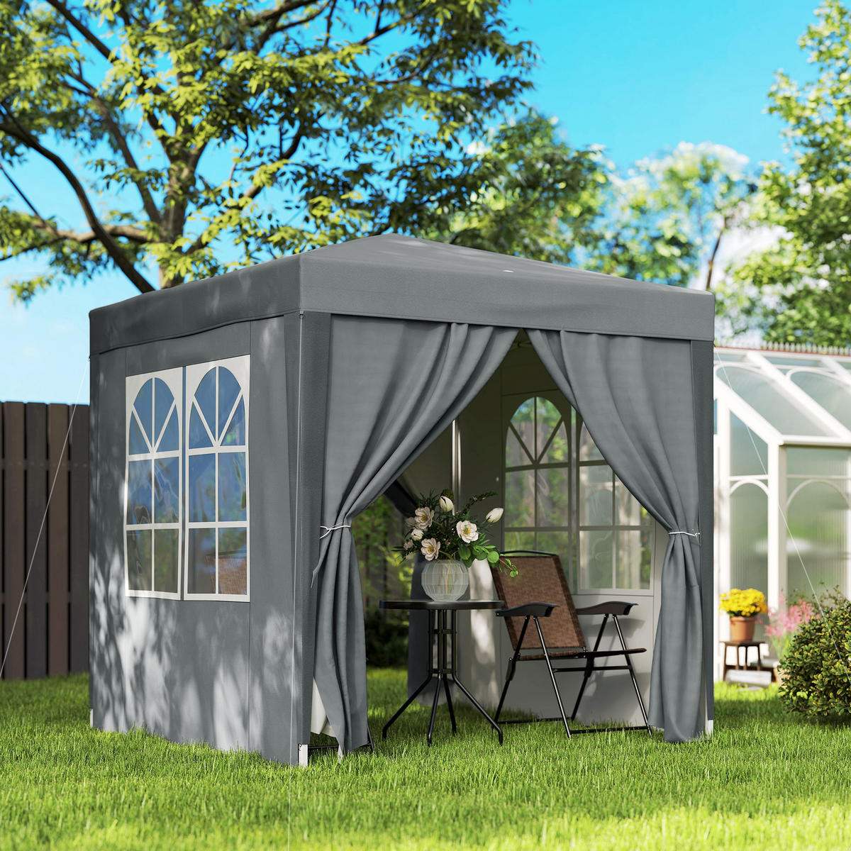 PAVILLON DE-13998 Pop-up 2/2 m, höhenverstellbar, UV-Schutz Grau - Grau, Metall (200/240/200cm) - ComfortXL