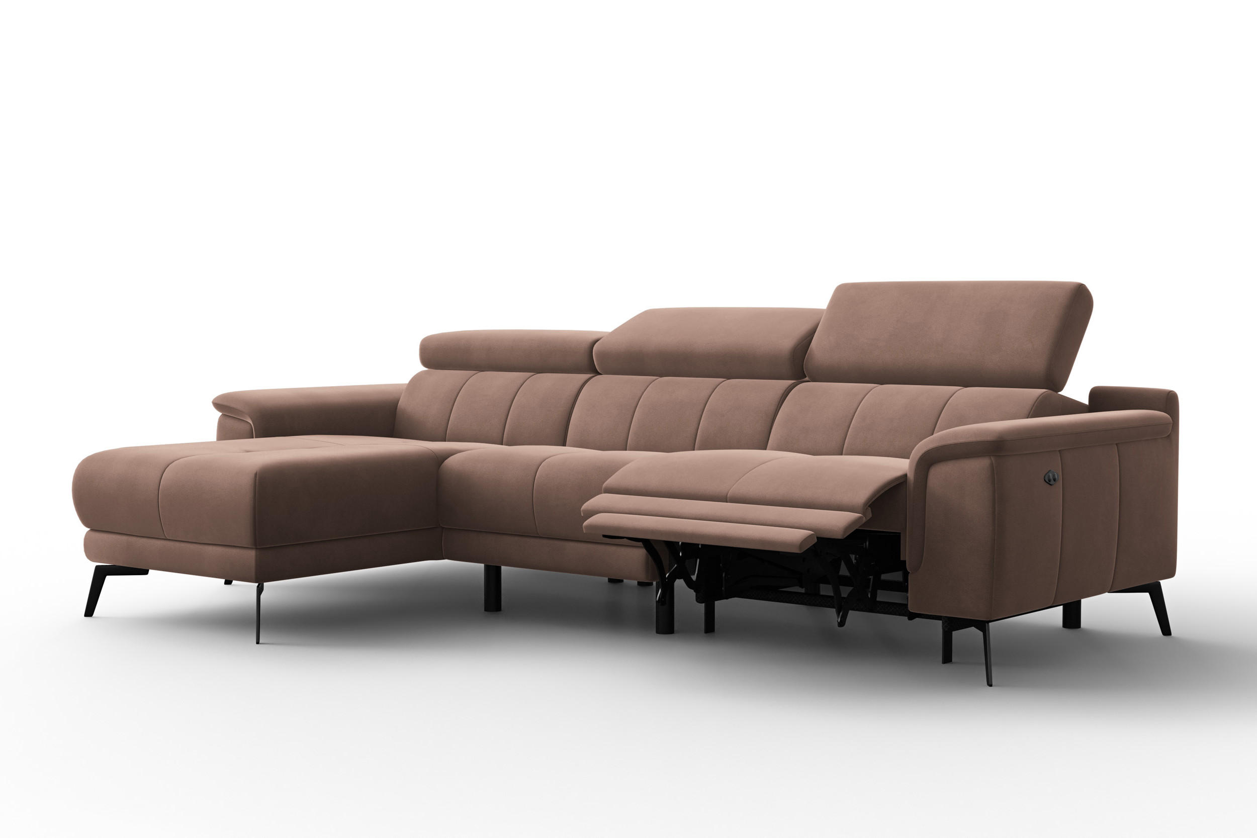 ECKSOFA FIERO 4-Sitzer LINKS, Brauner Veloursstoff - Schwarz/Braun, Holz/Textil (288/170cm) - Courtois Laville