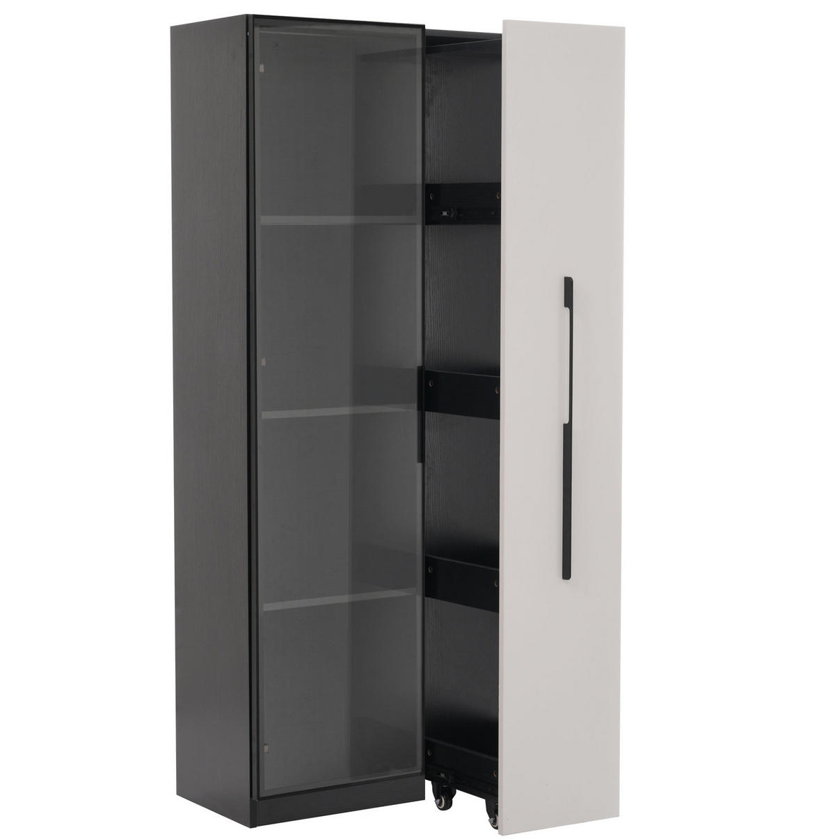 HIGHBOARD 70/40/160 cm in Schwarz/Weiß mit LED-Beleuchtung und seitlichem Auszug - Schwarz, Holzwerkstoff (70/160/40cm) - Flora Grace