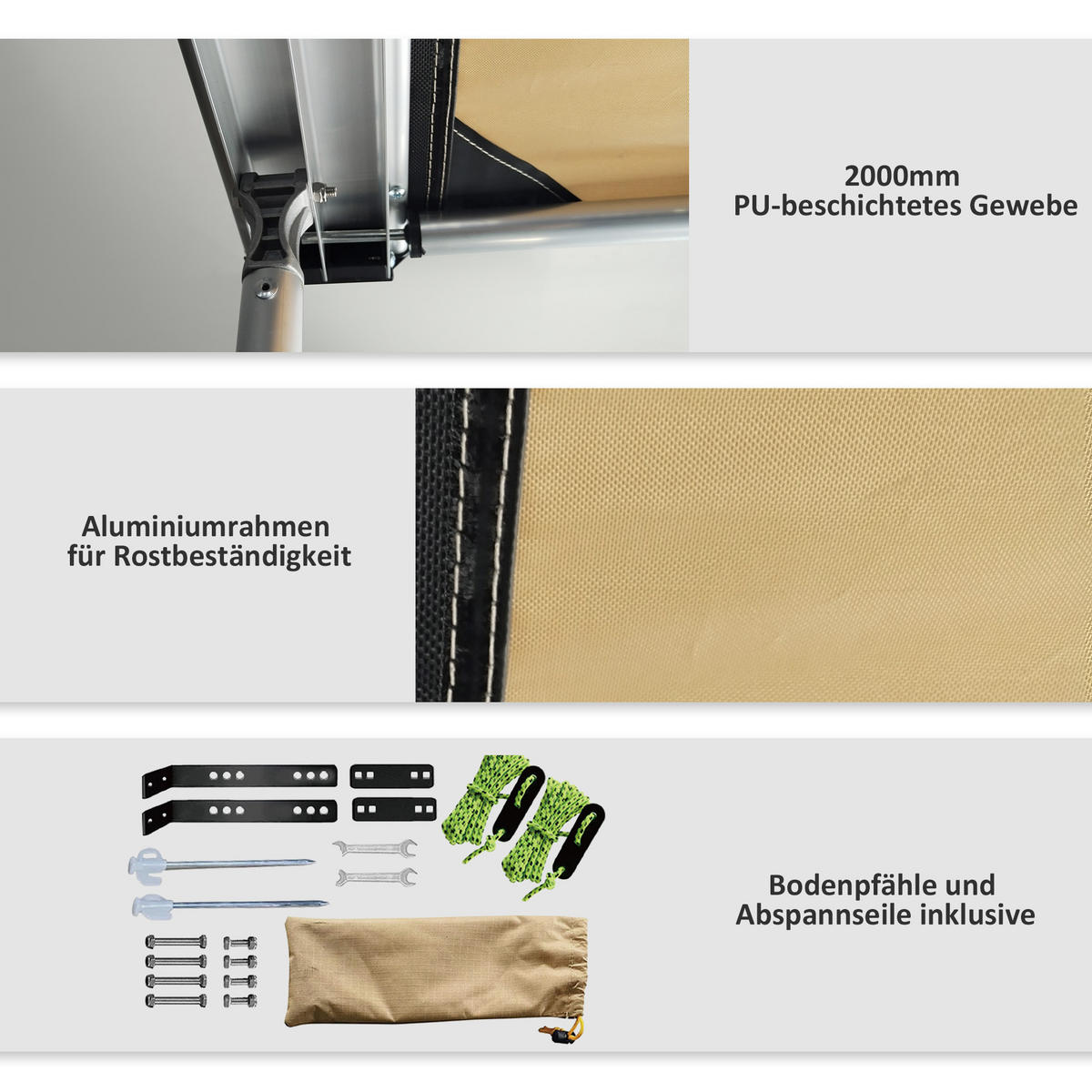 SONNENSEGEL für Wohnwagen aus Oxford und Aluminium Khaki - Beige, Textil (250/160cm) - Outsunny