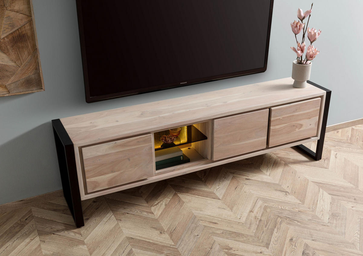 LOWBOARD Akazie / Altholz 200x40x60 natur lackiert DENVER #116 - Naturfarben, Holz (200/60/40cm) - Massivmoebel24