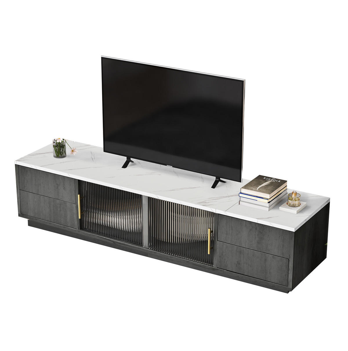 TV-LOWBOARD 160/40/38,5 cm mit 4 Schubladen und Kabeldurchlass - Grau, Holzwerkstoff (160/38.5/40cm) - BEAOK