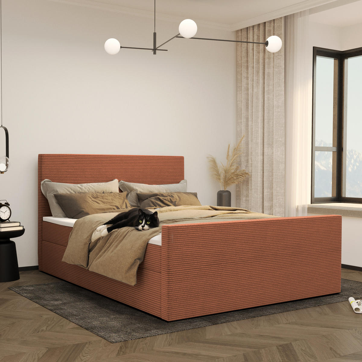 BOXBETT Mit Bettkasten Und Topper VIESTA Stoff Poso Ziegel 180x200 cm H2-Pocket - Orange, Holz/Kunststoff (180/200cm) - Kaiser Möbel