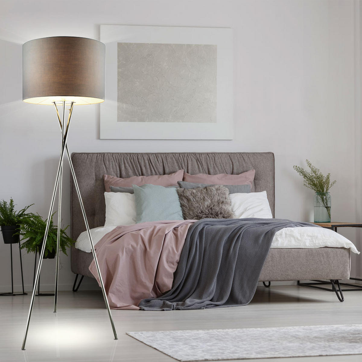 LED STEHLEUCHTE GUSTAV Silber Metall Textil - Silberfarben, Metall (54/54/160cm)