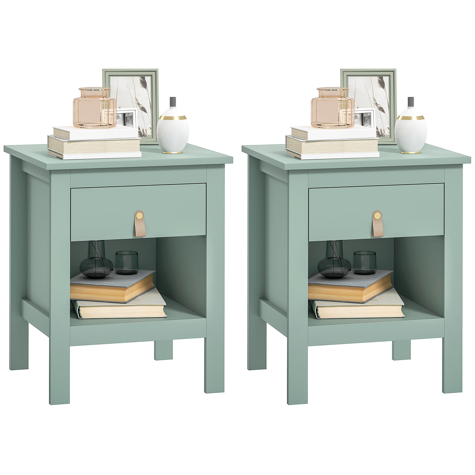 NACHTSCHRANK DE-12880 Schublade und offenes Fach Grün - Grün, Holzwerkstoff (40/55/45cm) - ComfortXL
