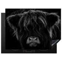HERDABDECKPLATTE Schottischer Highlander - Kuh - Schwarz - Weiß - Tiere Herdabdeckung Induktionsfeld 70x52 cm - Schwarz, Kunststoff (70/52/0.2cm) - MuchoWow