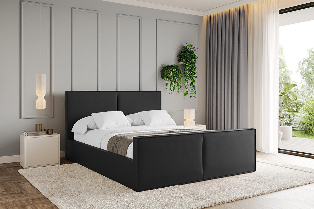POLSTERBETT mit Bettkasten, Fußteil und Lattenrost, Boxbett mit Matratze H3/H4 - EMMI-Z 160x200 Schwarz Kunstleder - Schwarz Hochglanz, Holzwerkstoff/Textil (160/200cm) - ALTDECOR