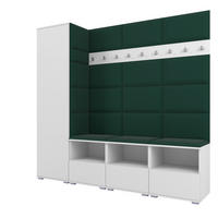 GARDEROBE NELA IX 200 cm (Modulare Flurmöbel Weiß mit Sitzpolster Flaschengrün 28 Breite Sitzbank) - Dunkelgrün/Silberfarben, Holz/Holzwerkstoff (200/187/40cm) - Ravio