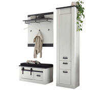 GARDEROBEN-SET 4-teilig weiß Pinie, anthrazit Landhaus, Garderobenkombination 164 x 201 cm - Anthrazit/Weiß, Holzwerkstoff/Metall (164/201/43cm) - Furn.Design