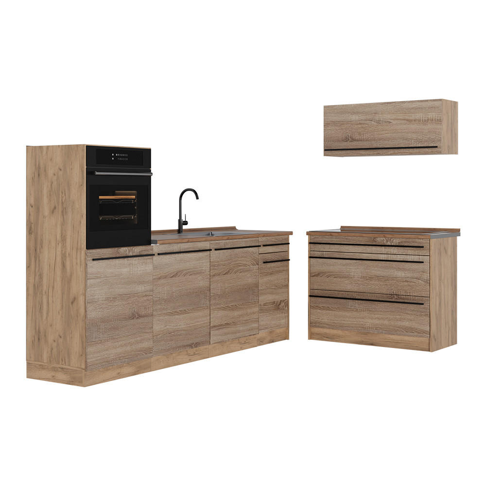 Vicco Küchenzeile Sonoma Eiche, Honigeiche 220x143x60 cm