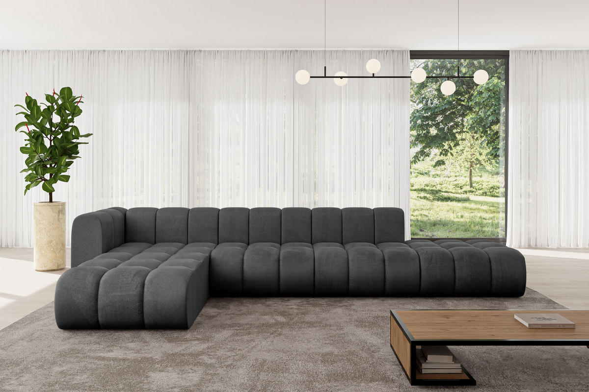 ECKSOFA modulares Sofa Zuvon-L2 - 387x177x70 cm Schwarz - Schwarz, Holzwerkstoff/Textil (387/177cm) - ALTDECOR