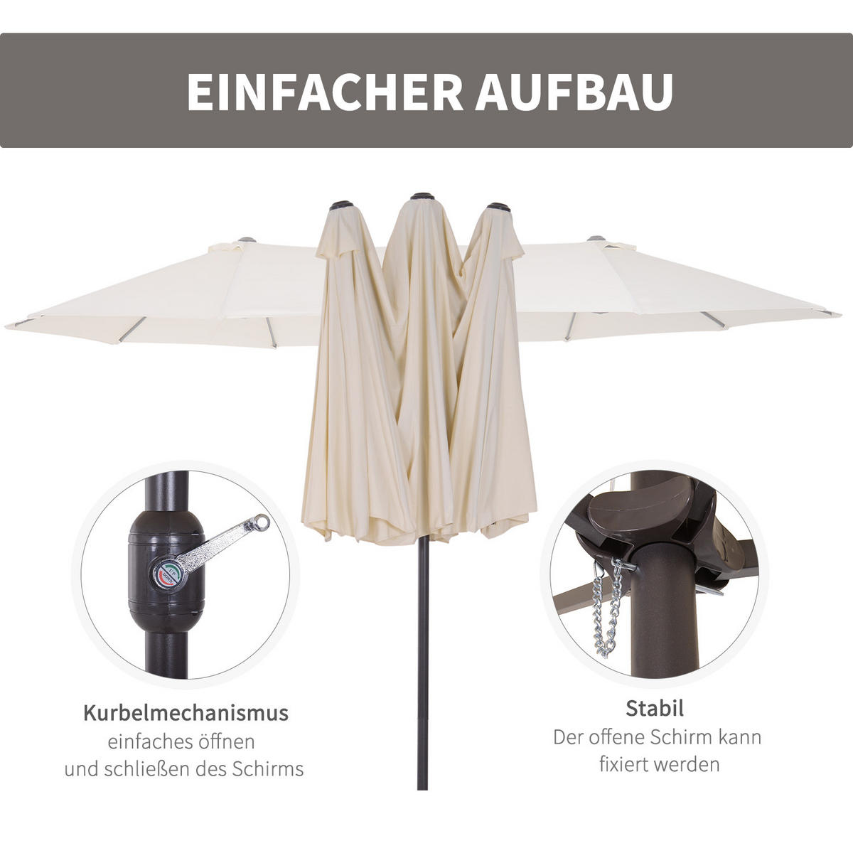 SONNENSCHIRM, Gartenschirm, Marktschirm, Doppelsonnenschirm, Beige, Oval - Beige, Metall (270/460cm) - Outsunny
