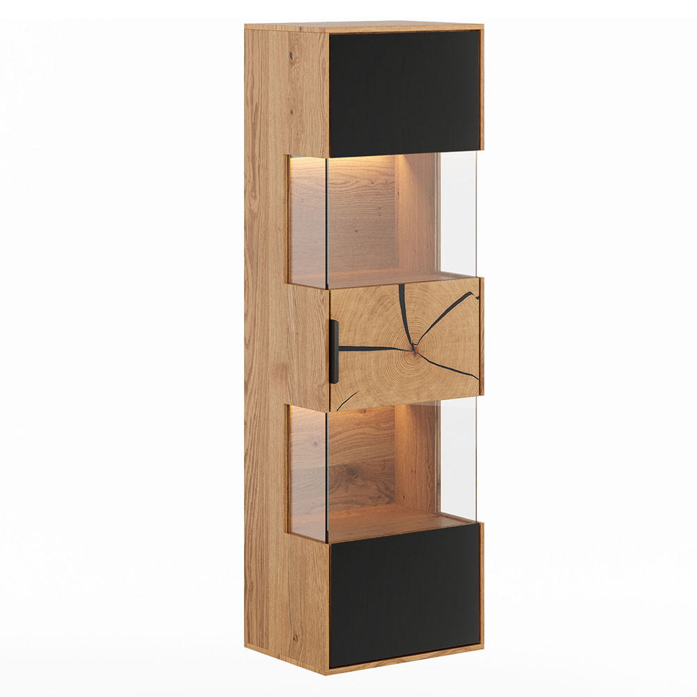 HÄNGEVITRINE Tirano Eiche Natur / Hirnholz / Schwarz 43 / 33 / 142cm - Eichefarben/Schwarz, Holz (43/142/33cm) - Feldmann-Wohnen