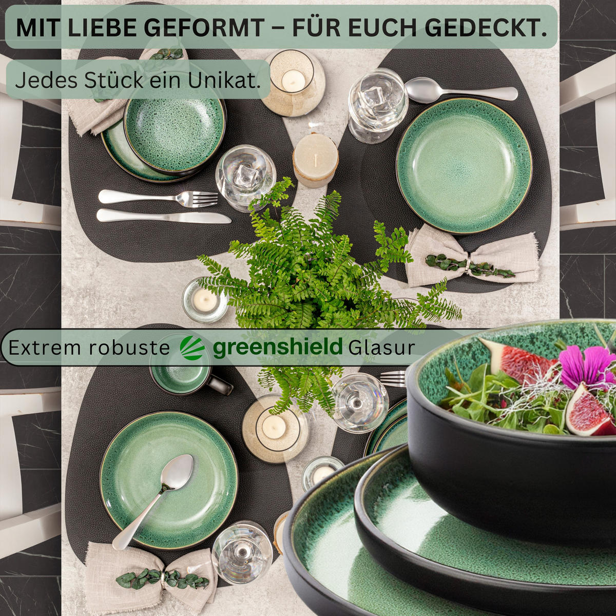 TAFELSERVICE GREENWICH - 36 teilig aus Steingut 12 Personen - Grün, Stein (50/30/80cm) - Sänger