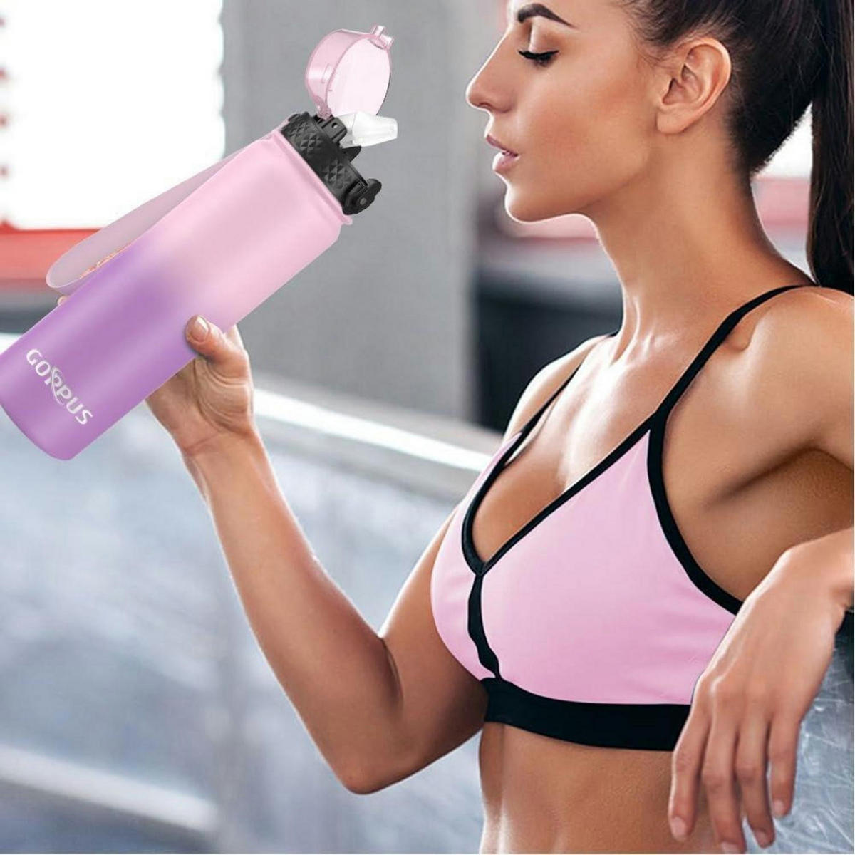 THERMOSFLASCHE 1 Liter mit Strohhalm und Trageriemen, Edelstahl, auslaufsicher, BPA-frei, Rosa/Lila - Multicolor, Metall (8/8cm)