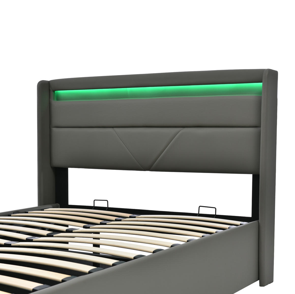 POLSTERBETT mit Bettkasten 140/200 cm mit LED-Beleuchtung und gepolstertem Kopfteil - Grau, Kunststoff (140/200cm) - BEAOK