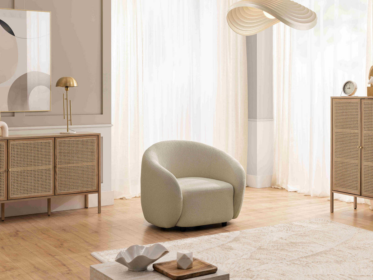 SESSEL Roundi Beige Bouclé - Beige/Schwarz, Holz/Kunststoff (90/76/80cm) - S-Style Möbel