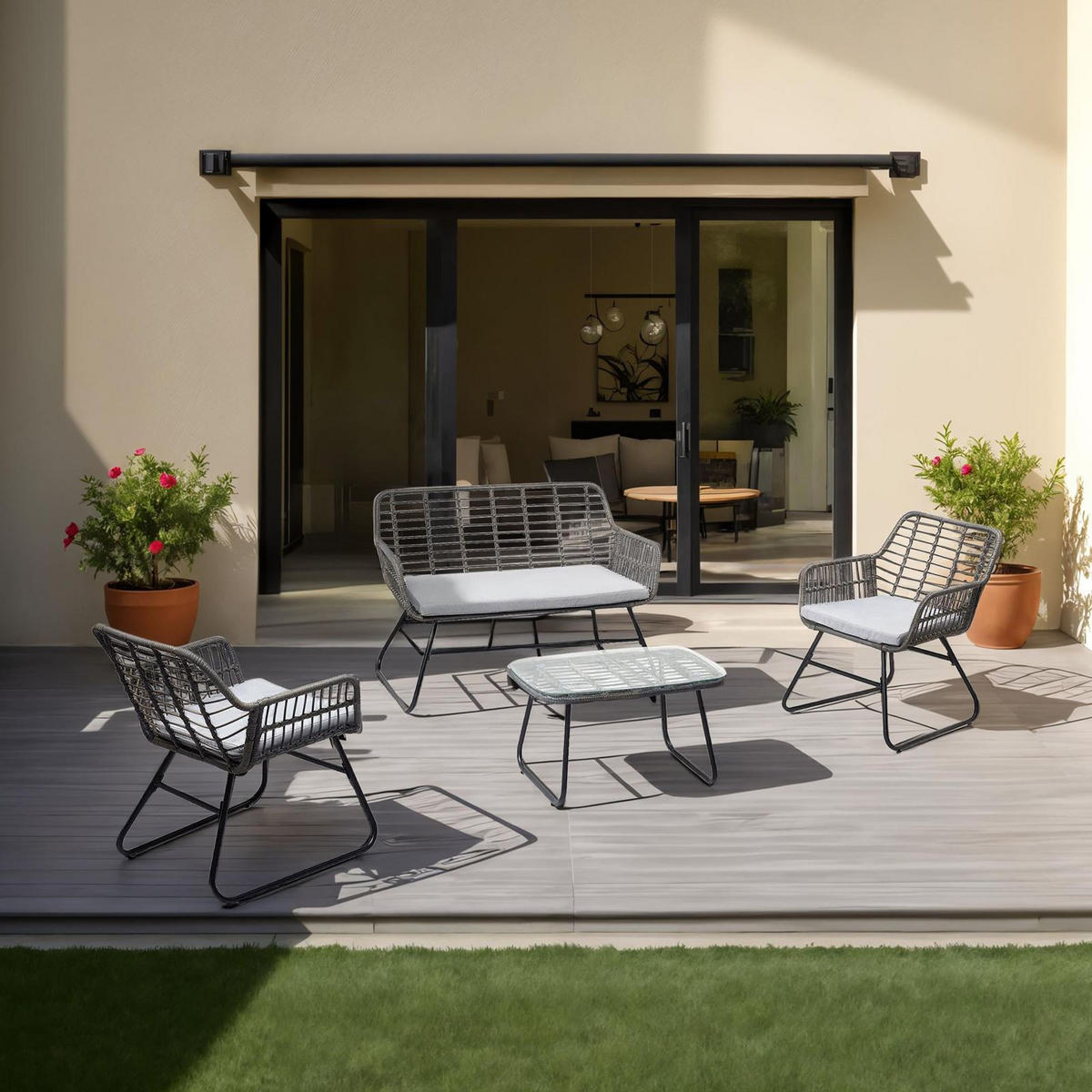 GARTENMÖBEL 4-TLG RIVIERA - Schwarz/Grau, Metall - IDIMEX