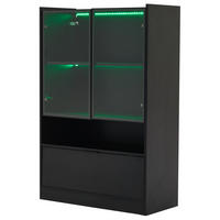 VITRÍNA 120/80/35 cm čierna z drevotriesky so sklenenými dvierkami a LED osvetlením - čierna, kompozitné drevo (80/120/35cm) - BEAOK