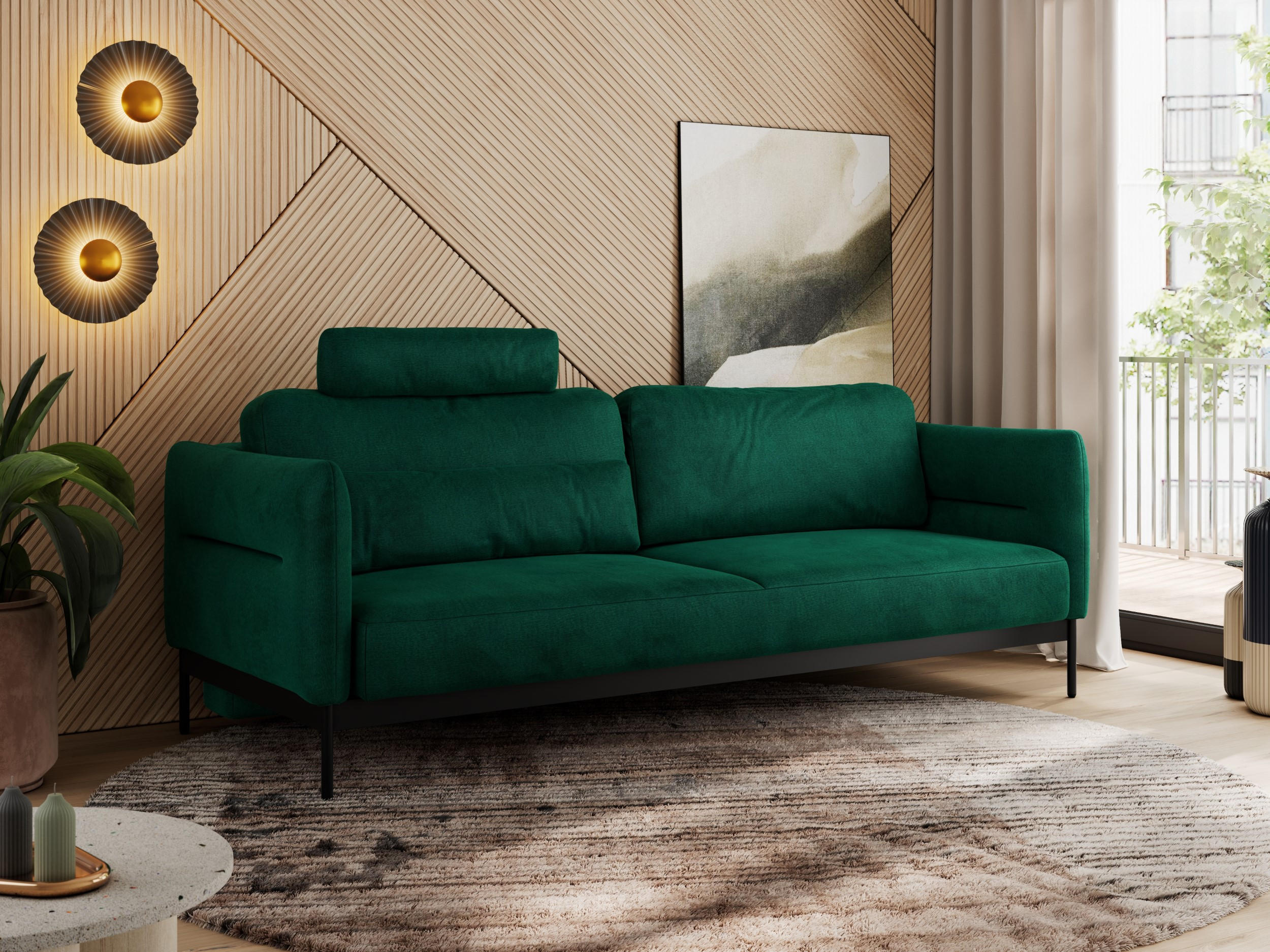 SOFA SALENTO Grün Velvet - Schwarz/Grün, Textil/Metall (221/82/101cm) - MKS