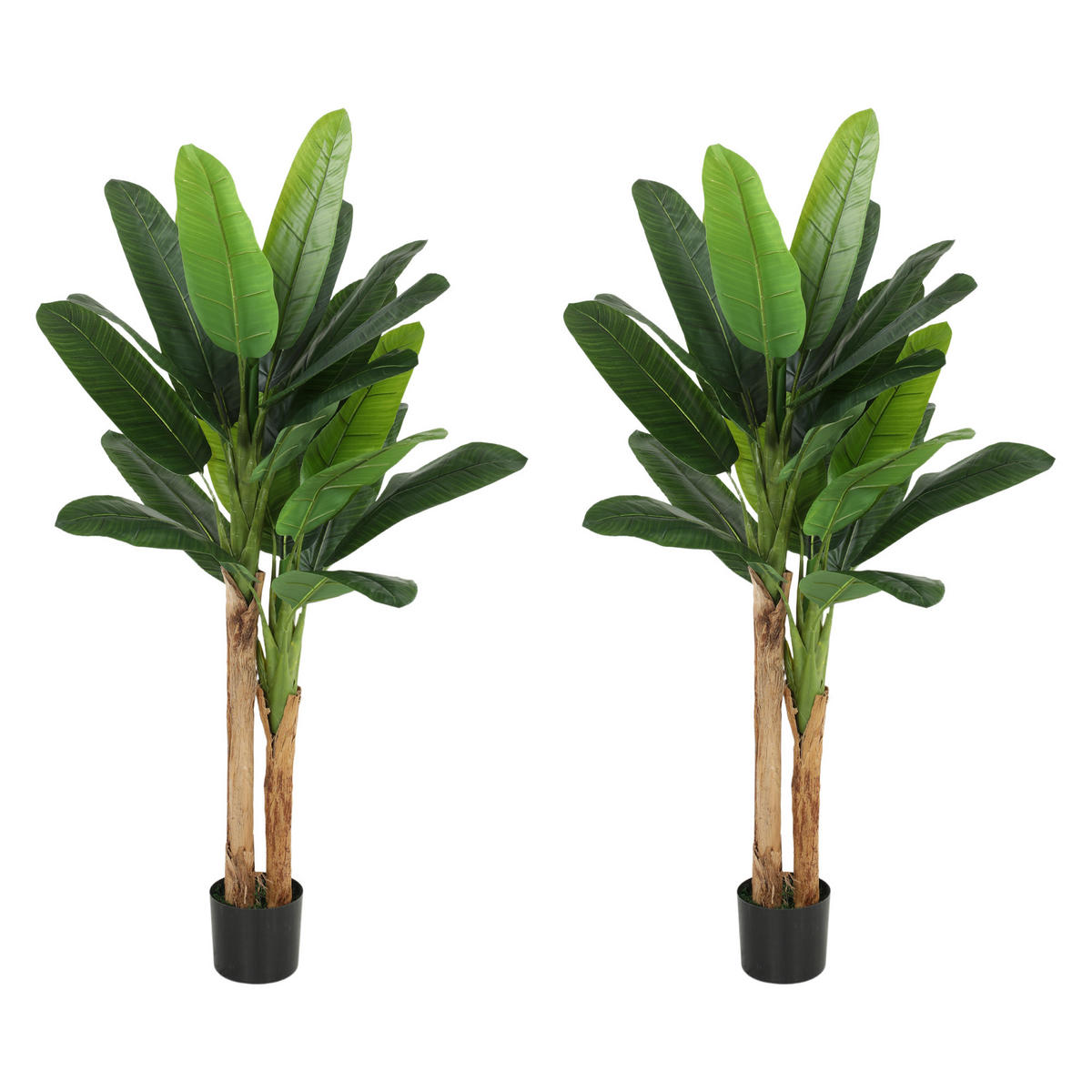 PFLANZENSET Grün Bananenbaum realistisch mit Topf 150 cm (2er-Set) - Grün, Kunststoff (150cm) - PANGIVO