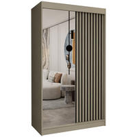 SCHWEBETÜRENSCHRANK Cabinio Beige 120/216/61 cm – mit Spiegel und Lamellen - Beige/Schwarz, Holzwerkstoff/Kunststoff (120/216/61cm) - AX Living