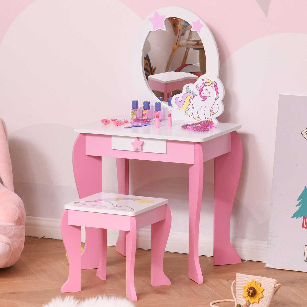 KINDERSCHMINKTISCH DE-18625 Rosa/Weiß - Pink, Holzwerkstoff (34/90/49cm) - ComfortXL