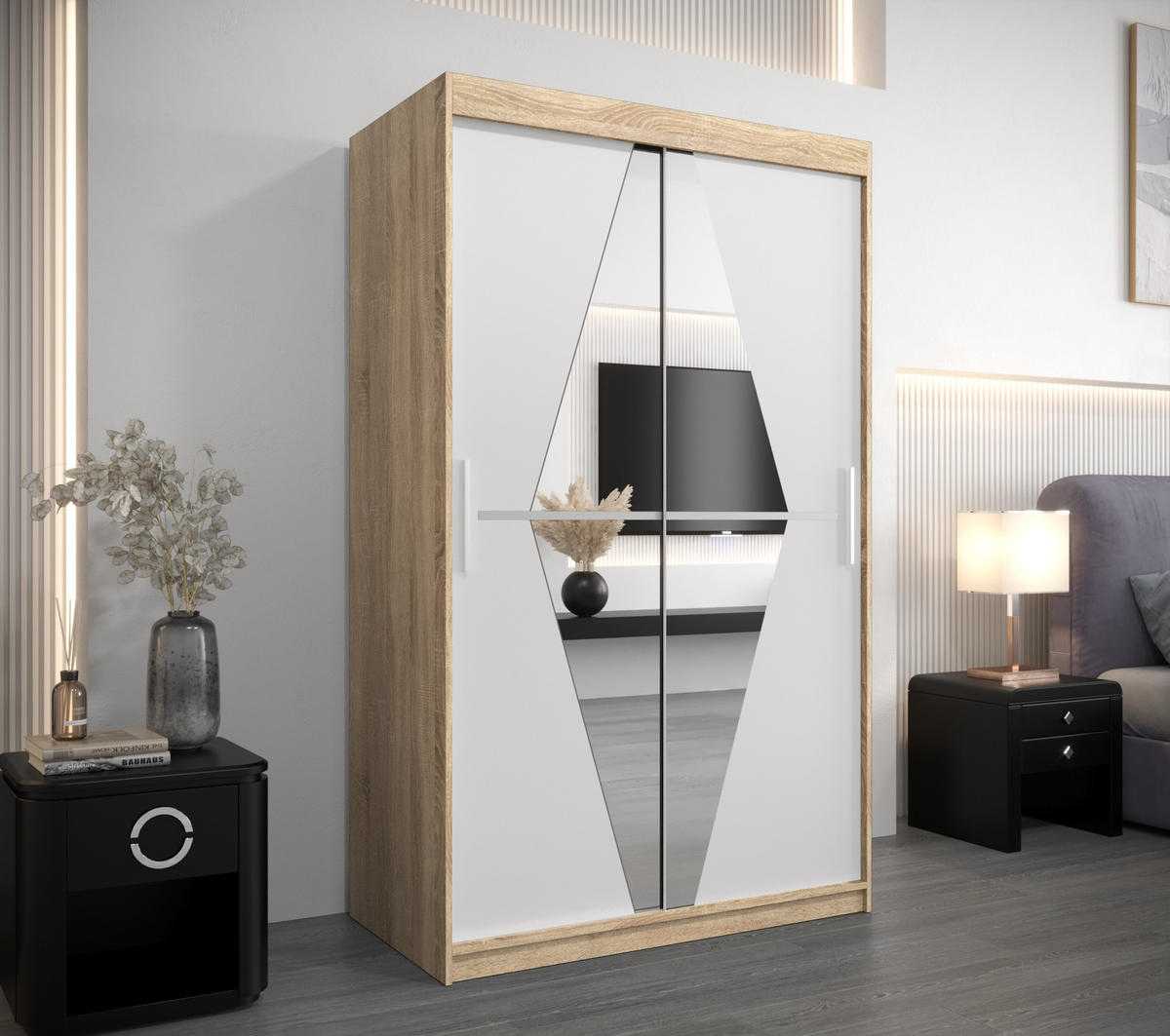 SCHWEBETÜRENSCHRANK 200/120/62 2-türig - Silberfarben/Weiß, Holz/Kunststoff (120/200/62cm) - Abiks Möbel