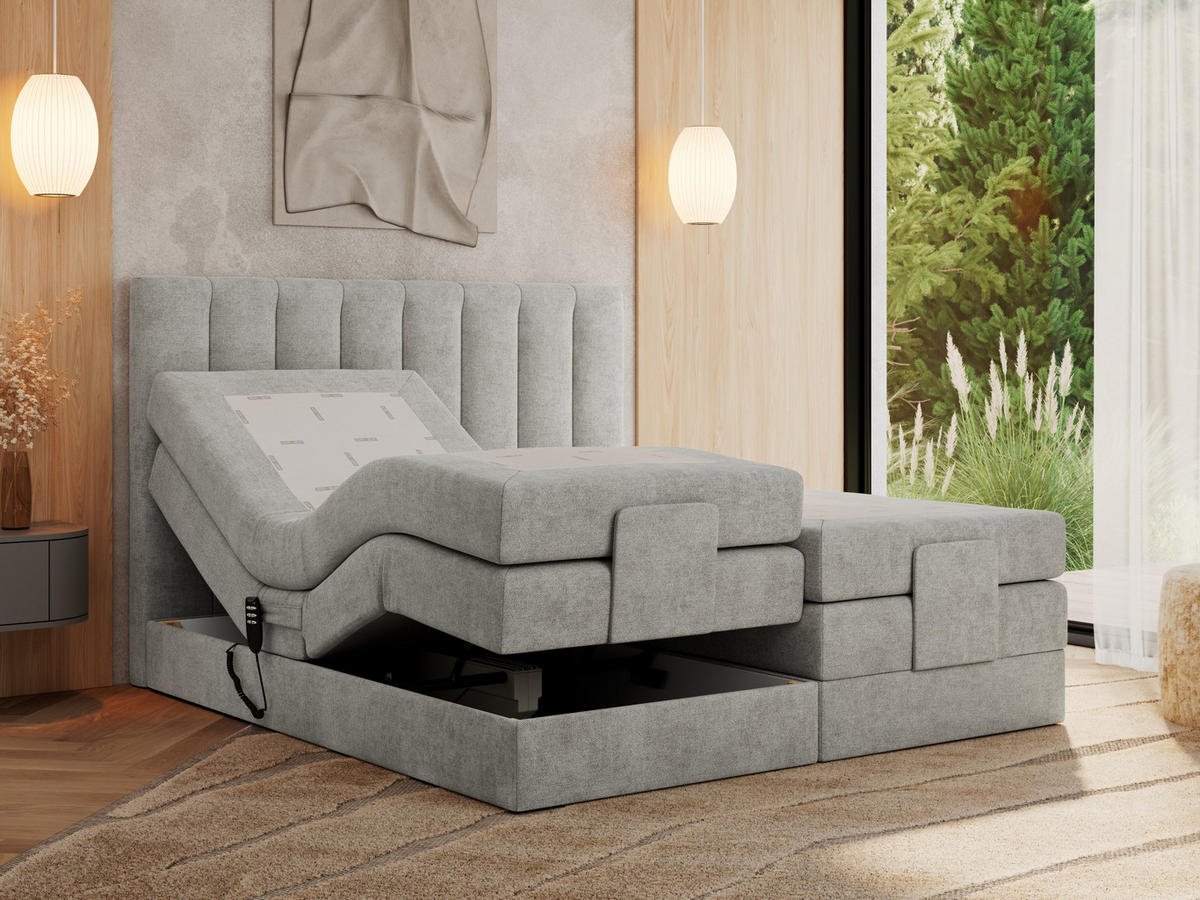 BOXBETT COMFORTO 140/200 - Hellgrau Struktur - H3 - Hellgrau, Holz/Textil (140/200cm) - MKS