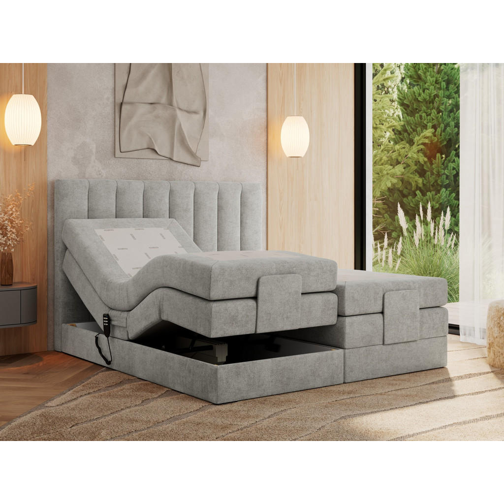 Thumbnail - MKS Boxbett, Hellgrau, Textil, 2-Sitzer, H4, 7-Zonen, Rechteckig, 160x200 cm, Schlafzimmer, Betten, Boxspringbetten