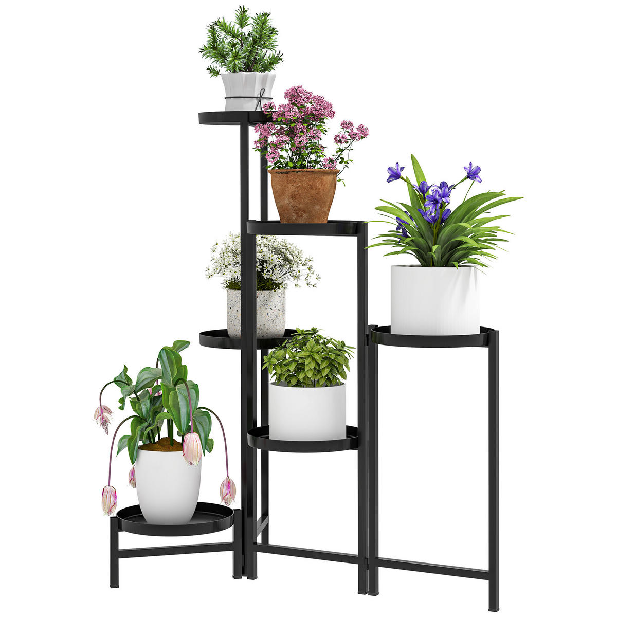 BLUMENTREPPE DE-12175 6-stufig, klappbar, 60/40/80 cm Schwarz - Schwarz, Metall (40/80/60cm) - ComfortXL