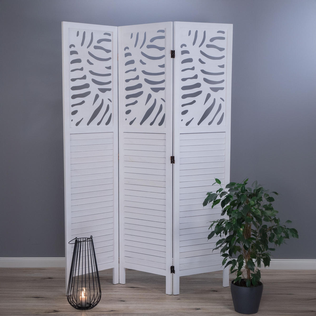 RAUMTEILER Palm 3-tlg. 170x120 cm, Holz weiß - Weiß, Holz (120/170/2cm) - CREEDWOOD