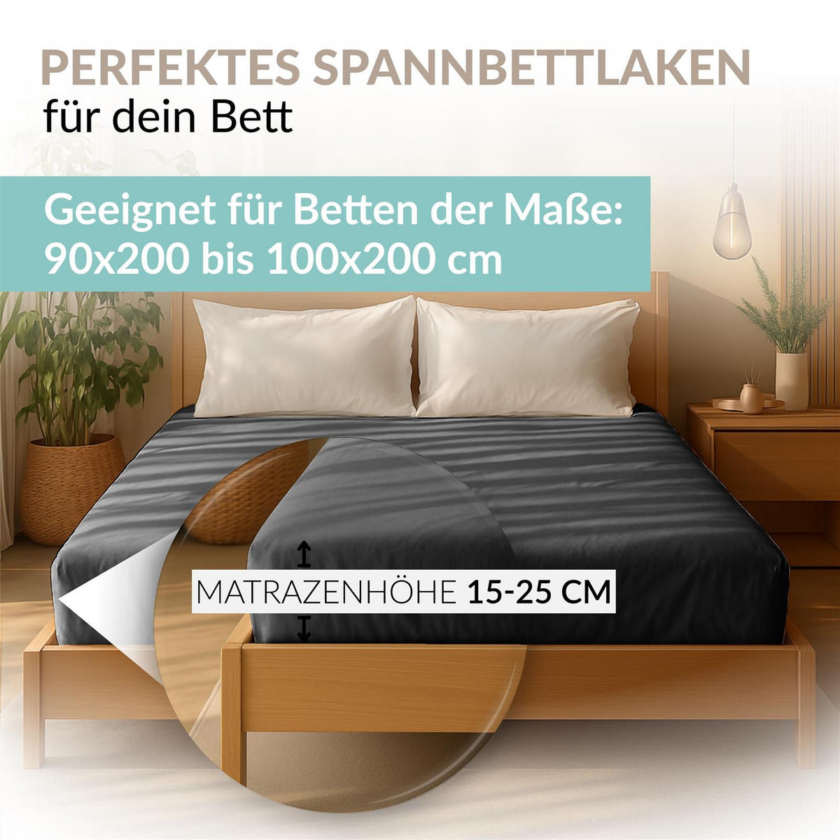 JERSEY-SPANNBETTLAKEN 180x220 - 200x220 Feine Bettlaken aus 100% Baumwolle, Spannbetttuch Laken Uni Schwarz - Schwarz, Textil (200/220cm) - Carpe Sonno