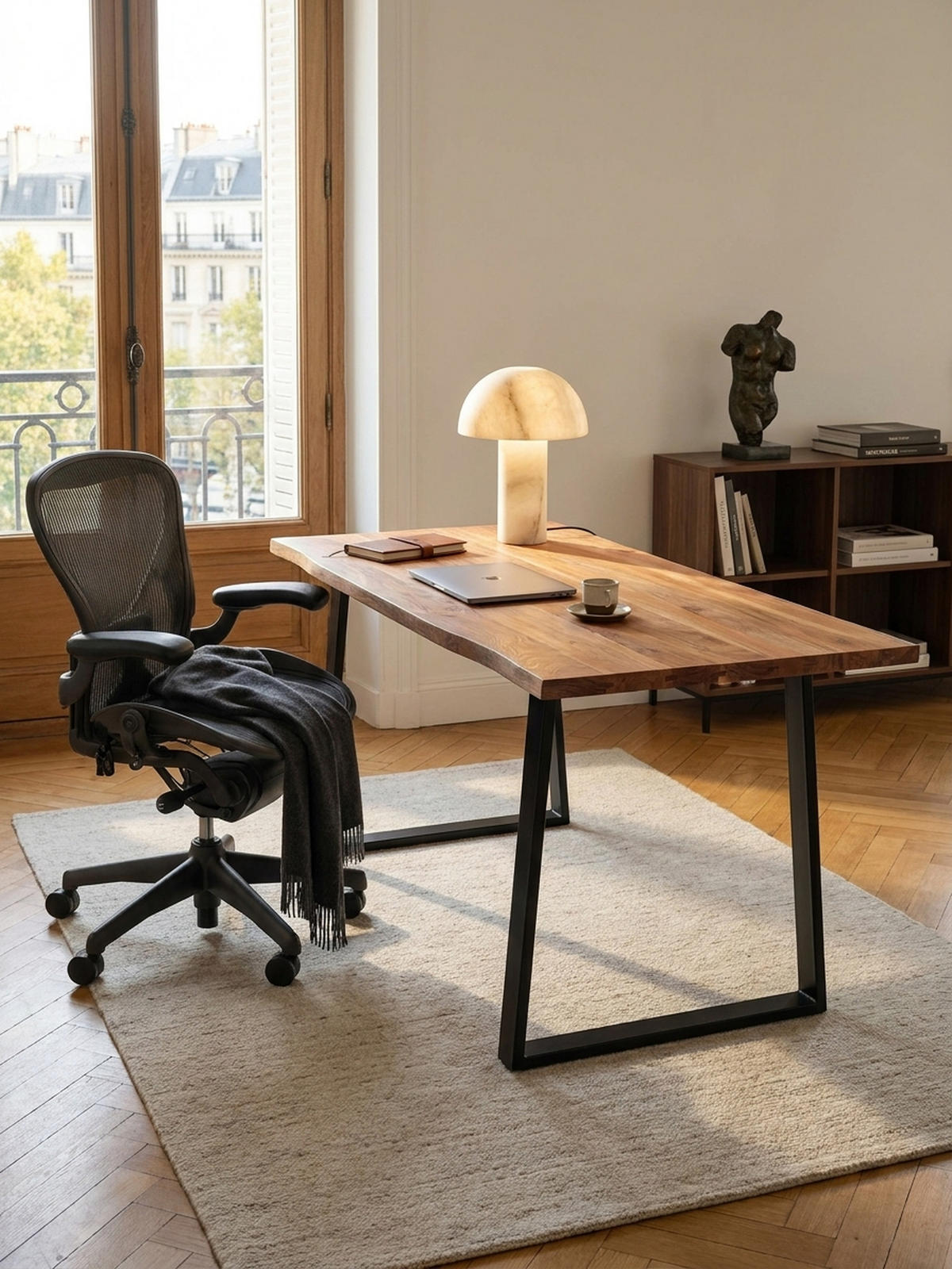 SCHREIBTISCH Massivholz Baumkante Handgefertigt Akazie TARN, Goldbraun-Schwarz 120x60x76 cm - Schwarz/Braun, Holz/Metall (60/120/76cm) - KADIMA DESIGN