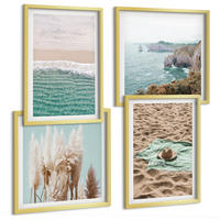 BILDER SET 4er Set - 50x50 cm & 40x60 cm Goldrahmen - Strandwellen Grashut - Goldfarben, Kunststoff (50/50cm) - TULUP