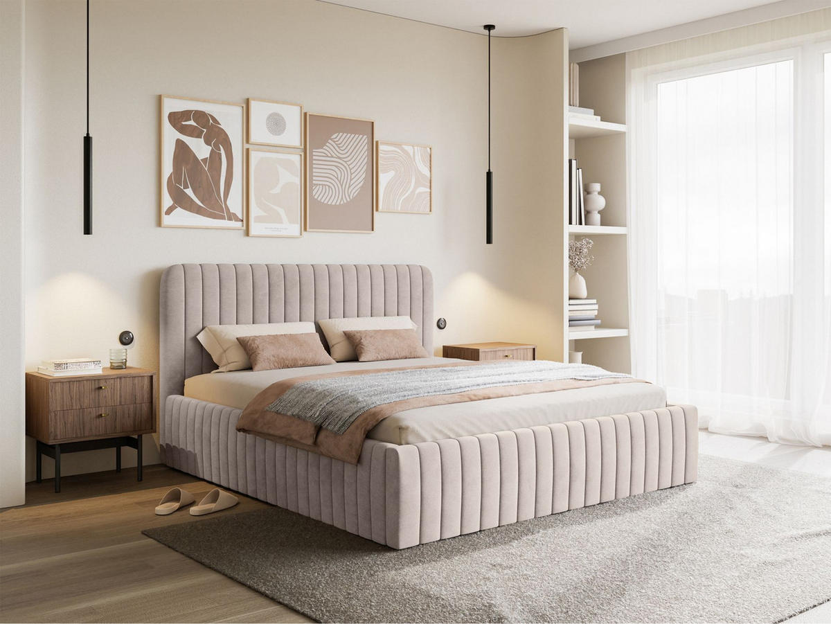 POLSTERBETT Saliano Grau-Beige 160x200 cm - Taupe, Holz/Textil (160/200cm) - Selsey