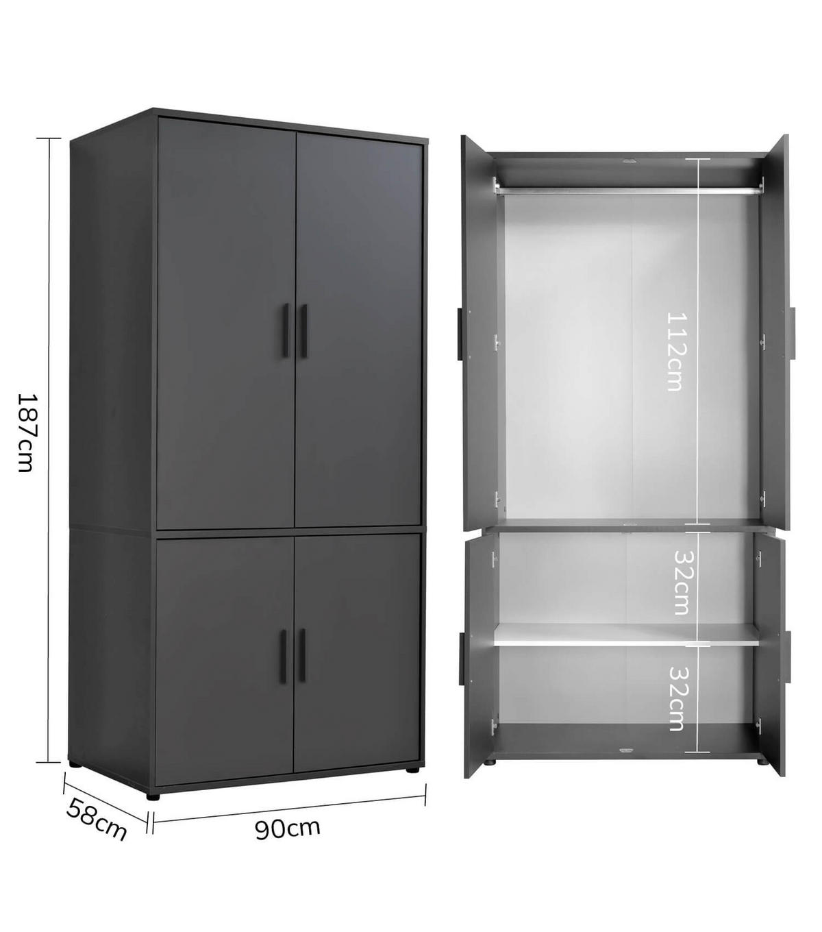 KLEIDERSCHRANK Der Grenzenlose - Anthrazit, Holzwerkstoff (90/187/58cm) - Mokebo